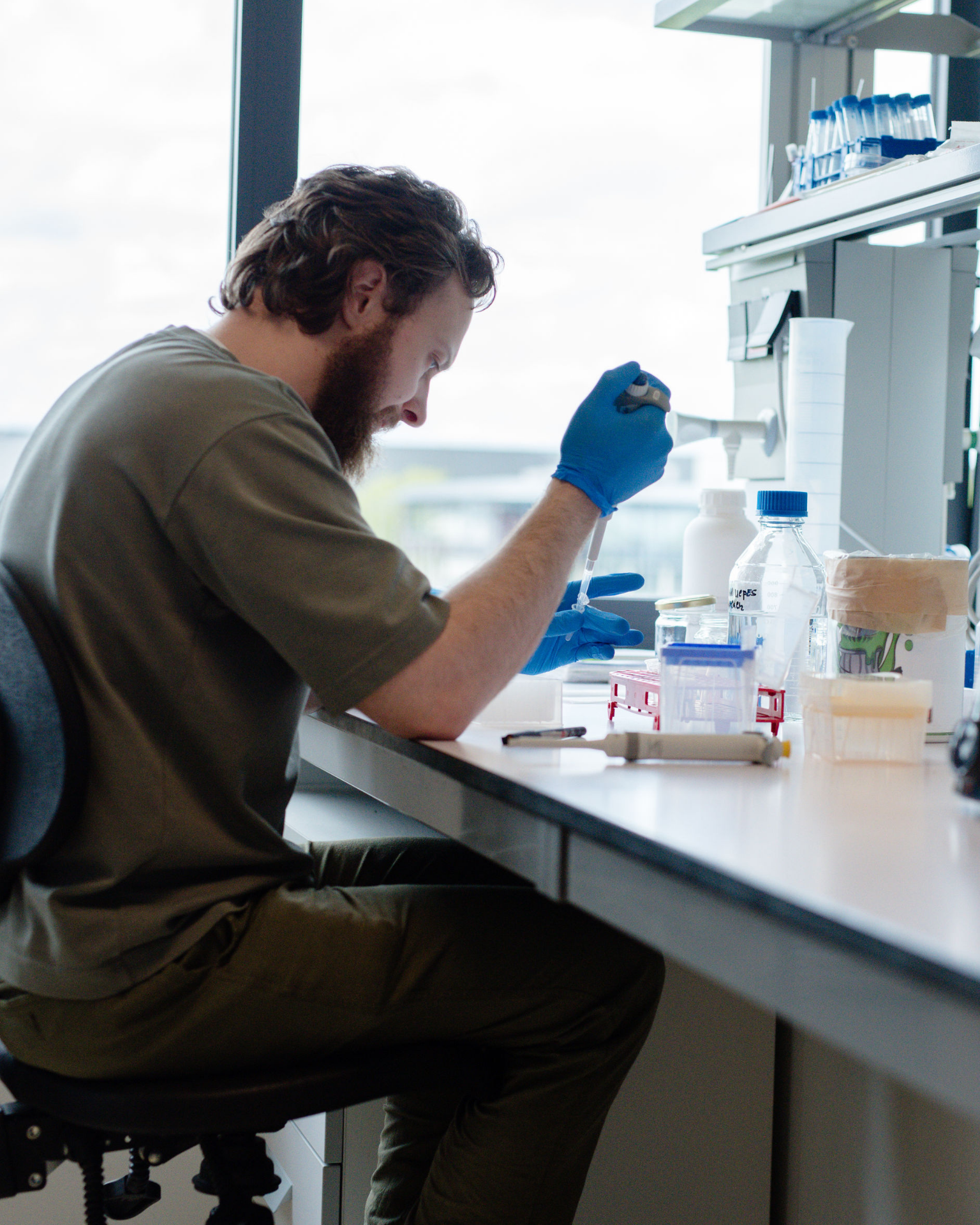 Fytofend researcher inspecting potato plants treated to test resistance to disease
