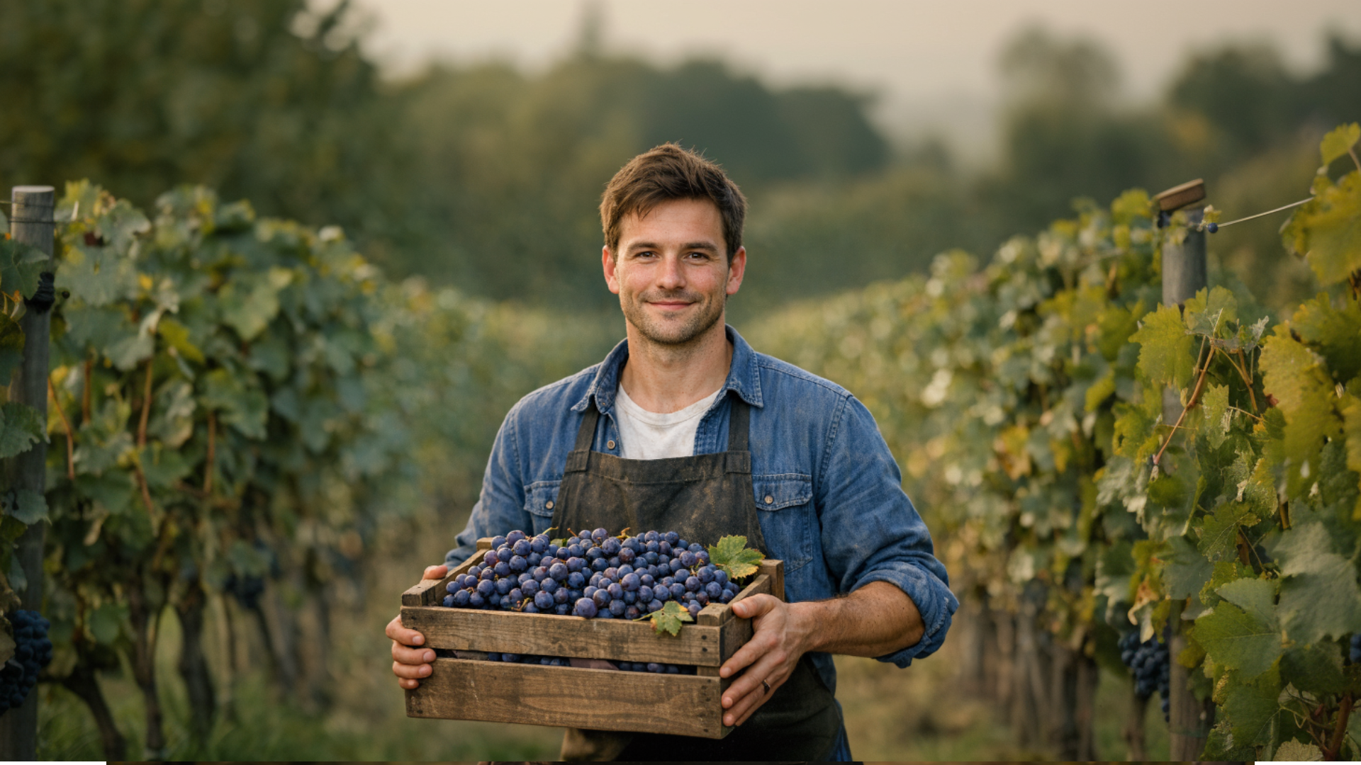 Vigneron récoltant des raisins